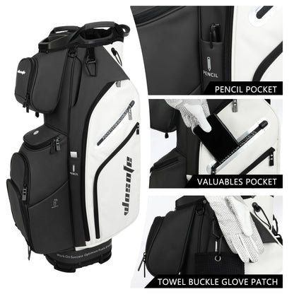 PU Leather Lightweight Men/Women Golf Bag, Multiple 10 Pockets, 14-Way Dividers,Cooler Pouch Golf Cart Bag
