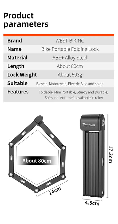 WEST BIKING Anti-Theft Bicycle Folding Lock