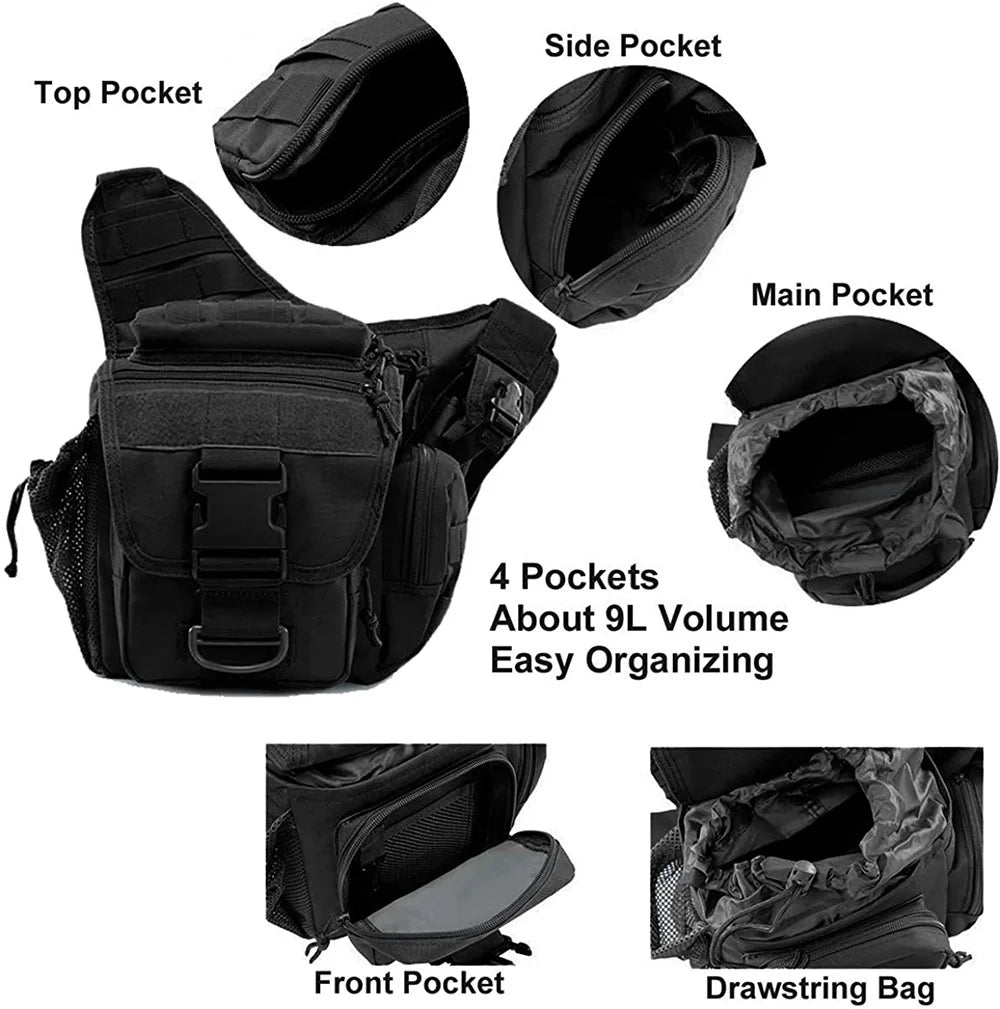 Outdoor Men Tactical Shoulder Bag, Fishing EDC Sling Bag