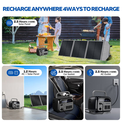 CTOLITY Camping Power Station 500W Portable Solar Generator 345Wh Lifepo4 Battery AC Output 100W 20.5V Flexible Solar Pane USB