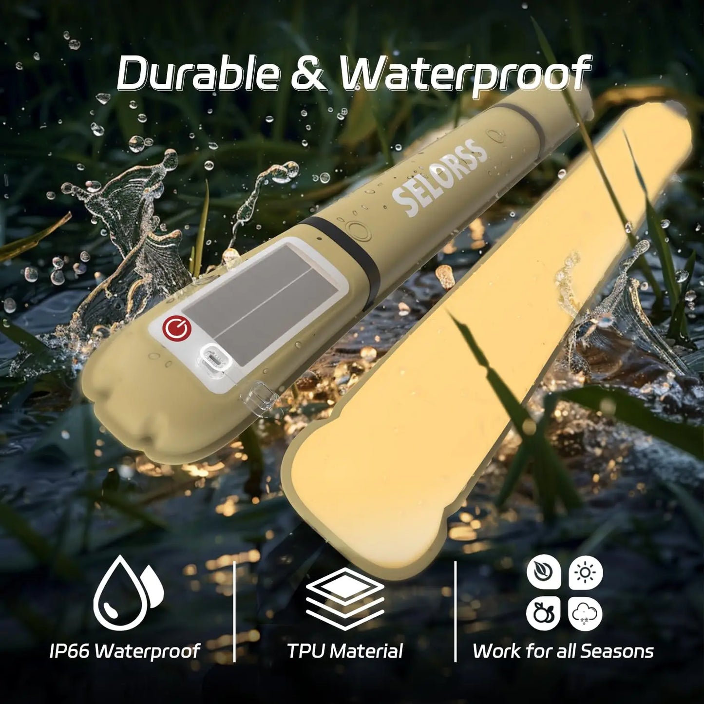 SELORSS Solar Camping Lantern 2000mAh Folding Portable Camping Light, Waterproof, USB-Type C