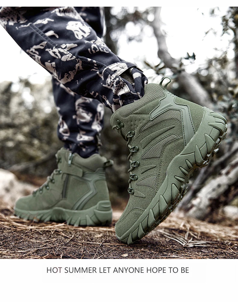 Men's casual tactical boots, lightweight, side zipper