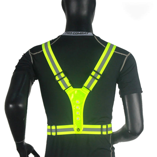 LED Cycling Vest, Sports High Visibility Outdoor Running, Cycling Reflective Safety Vest, Adjustable Elastic Strap Reflective Belt