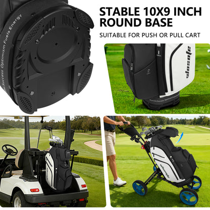 PU Leather Lightweight Men/Women Golf Bag, Multiple 10 Pockets, 14-Way Dividers,Cooler Pouch Golf Cart Bag