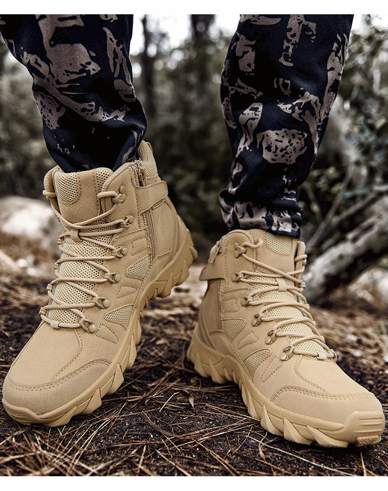 Men's casual tactical boots, lightweight, side zipper