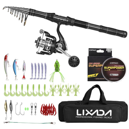 NEW Fishing Rod and Reel Combo, Portable, With Fishing Line Lures Carry Bag