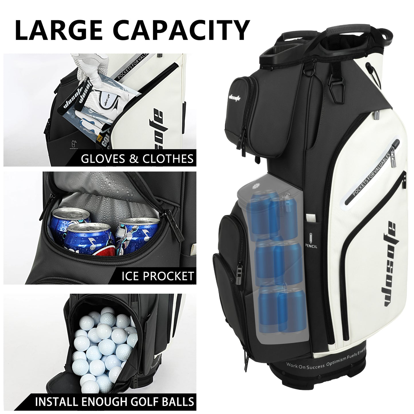 PU Leather Lightweight Men/Women Golf Bag, Multiple 10 Pockets, 14-Way Dividers,Cooler Pouch Golf Cart Bag