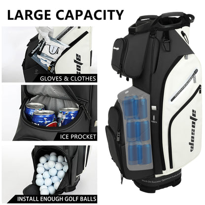 PU Leather Lightweight Men/Women Golf Bag, Multiple 10 Pockets, 14-Way Dividers,Cooler Pouch Golf Cart Bag