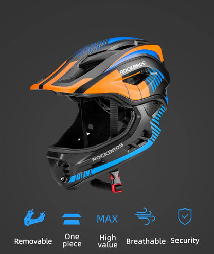 ROCKBROS Child Cycling Helmet, Impact Resistant Detachable Full Face Helmet