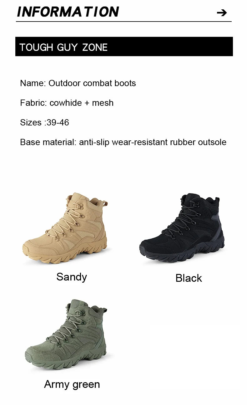 Men's casual tactical boots, lightweight, side zipper