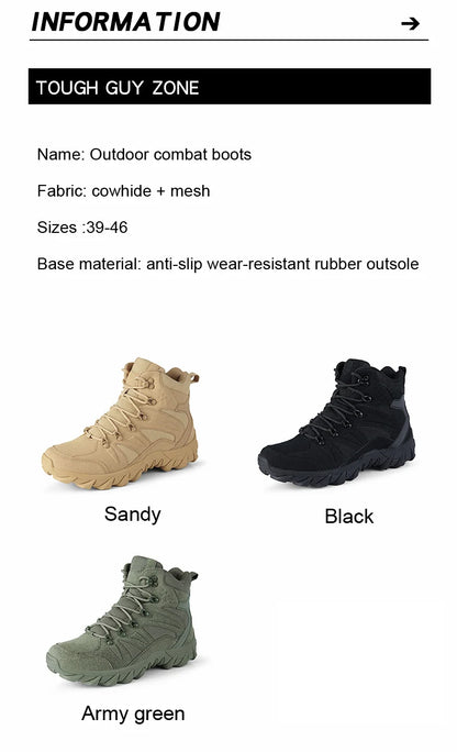 Men's casual tactical boots, lightweight, side zipper