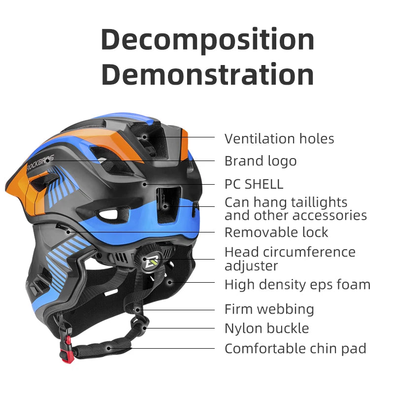 ROCKBROS Child Cycling Helmet, Impact Resistant Detachable Full Face Helmet