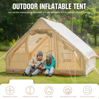 4-6 Person House Instant Glamping Camping Tents, House Oxford Fabric Inflatable Camping Tent With Storage Bag