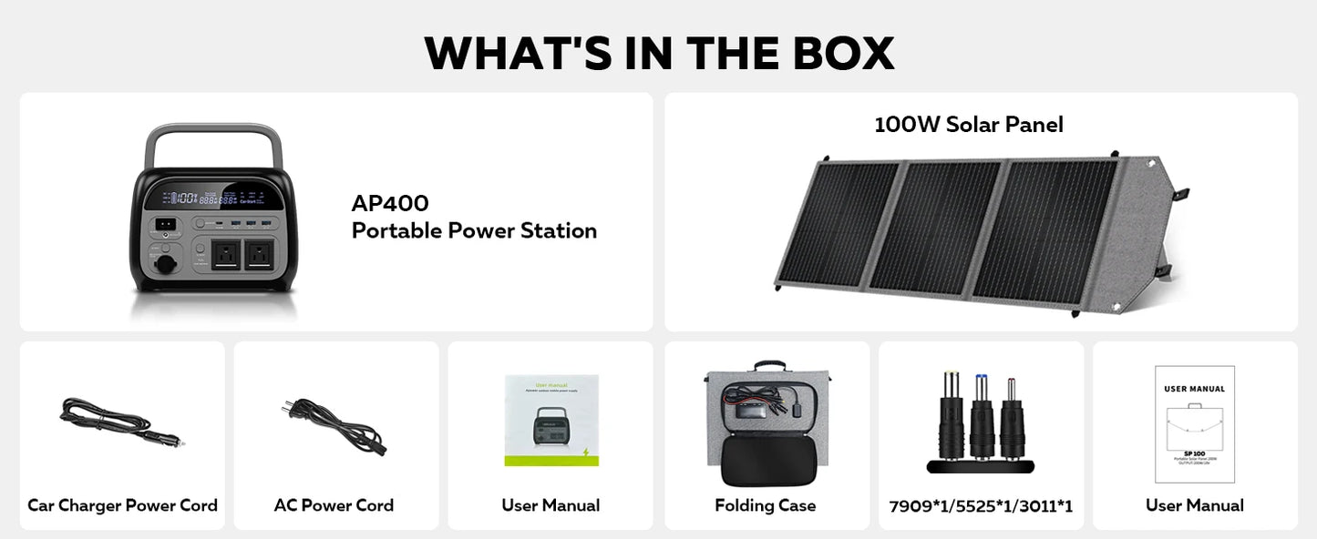 CTOLITY Camping Power Station 500W Portable Solar Generator 345Wh Lifepo4 Battery AC Output 100W 20.5V Flexible Solar Pane USB