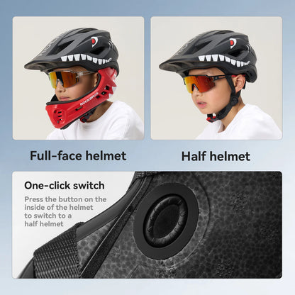 ROCKBROS Child Cycling Helmet, Impact Resistant Detachable Full Face Helmet