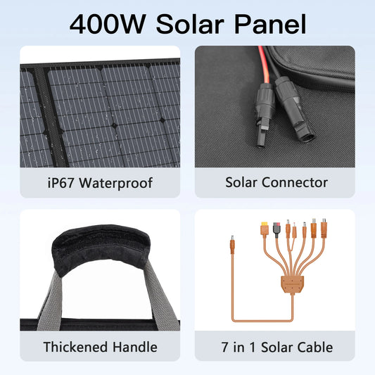 MHPOWOS 220/400W Lightweight Portable Solar Panel, Foldable Solar Panel with Kickstands for RV, Camping, Off Grid System