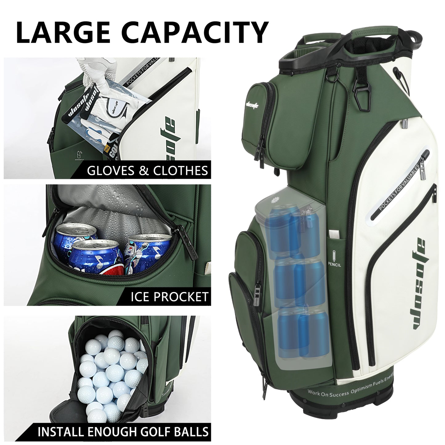 PU Leather Lightweight Men/Women Golf Bag, Multiple 10 Pockets, 14-Way Dividers,Cooler Pouch Golf Cart Bag