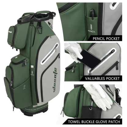 PU Leather Lightweight Men/Women Golf Bag, Multiple 10 Pockets, 14-Way Dividers,Cooler Pouch Golf Cart Bag