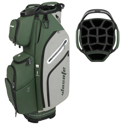 PU Leather Lightweight Men/Women Golf Bag, Multiple 10 Pockets, 14-Way Dividers,Cooler Pouch Golf Cart Bag