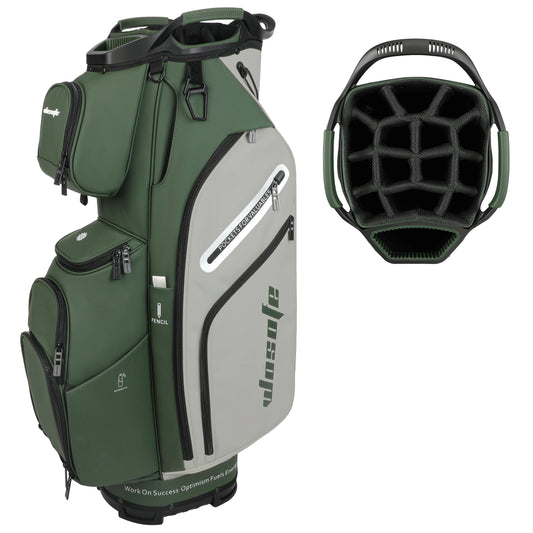 PU Leather Lightweight Men/Women Golf Bag, Multiple 10 Pockets, 14-Way Dividers,Cooler Pouch Golf Cart Bag