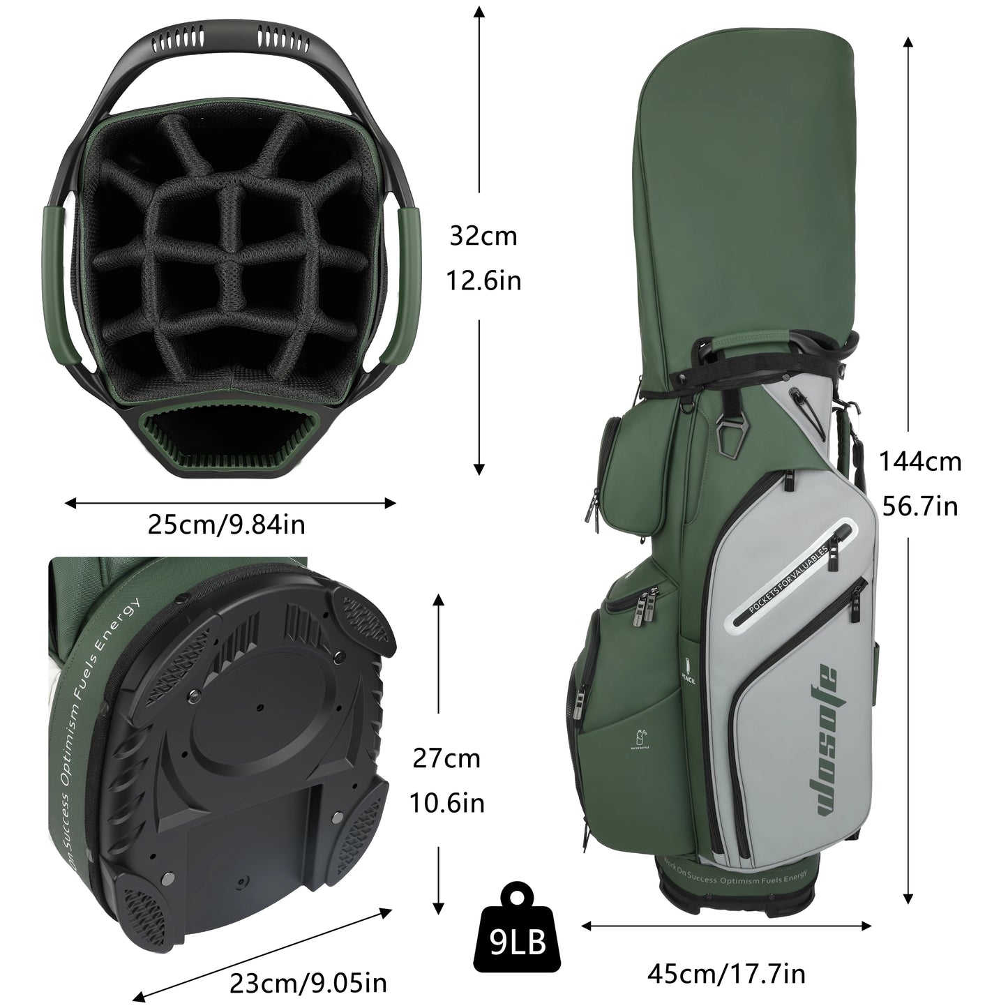 PU Leather Lightweight Men/Women Golf Bag, Multiple 10 Pockets, 14-Way Dividers,Cooler Pouch Golf Cart Bag