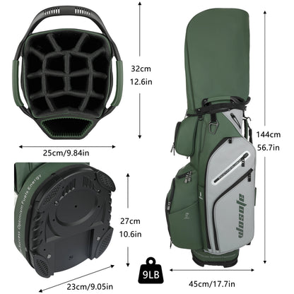 PU Leather Lightweight Men/Women Golf Bag, Multiple 10 Pockets, 14-Way Dividers,Cooler Pouch Golf Cart Bag