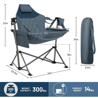 Hammock Camping Chair with Adjustable Backrest, Heavy Duty Folding Hammock Chair Supports 300 lbs.