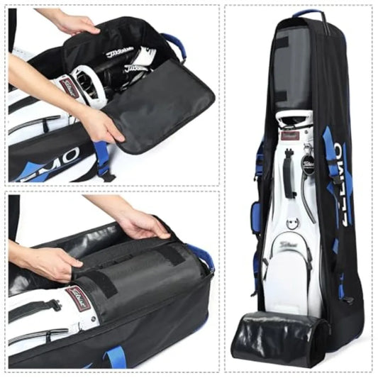 Golf Travel Bag, Full-Open Protective Wheeled Airline-Approved Case for Clubs, Cart Stand Bag Soft-Sided Waterproof Cover in Black
