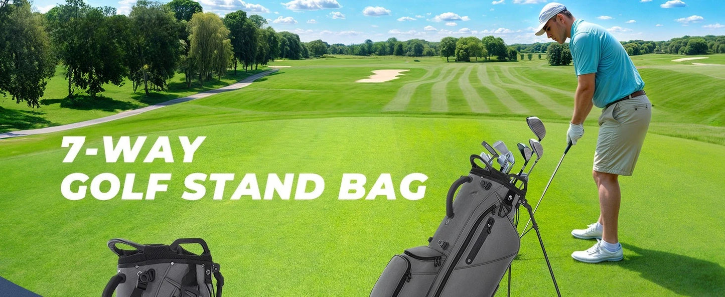 Golf Stand Bag, Lightweight Golf Bags with 7 Way Full-Length Dividers, Weather-Resistant, Cooler Pockets