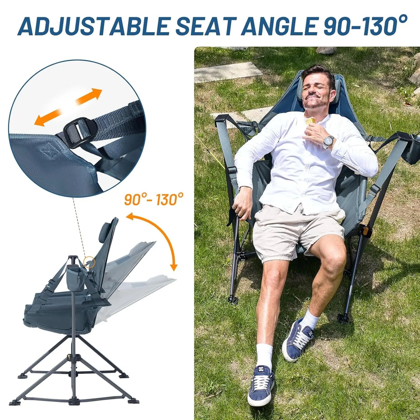 Hammock Camping Chair with Adjustable Backrest, Heavy Duty Folding Hammock Chair Supports 300 lbs.
