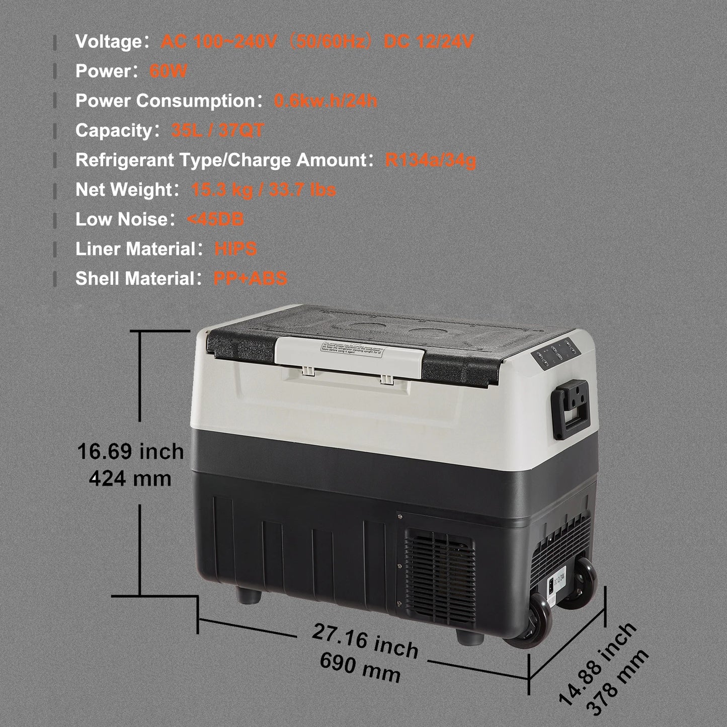 SucceBuy 35/45/55L Portable Electric Cooler, Car Refrigerator with Wheel Compressor Freezer for Camping