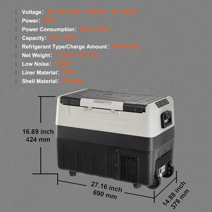 SucceBuy 35/45/55L Portable Electric Cooler, Car Refrigerator with Wheel Compressor Freezer for Camping