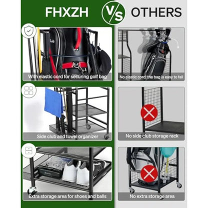 Golf Bags Garage Organizer - Golf Bag Stand Fits Single Golf and Golf Equipment Accessories