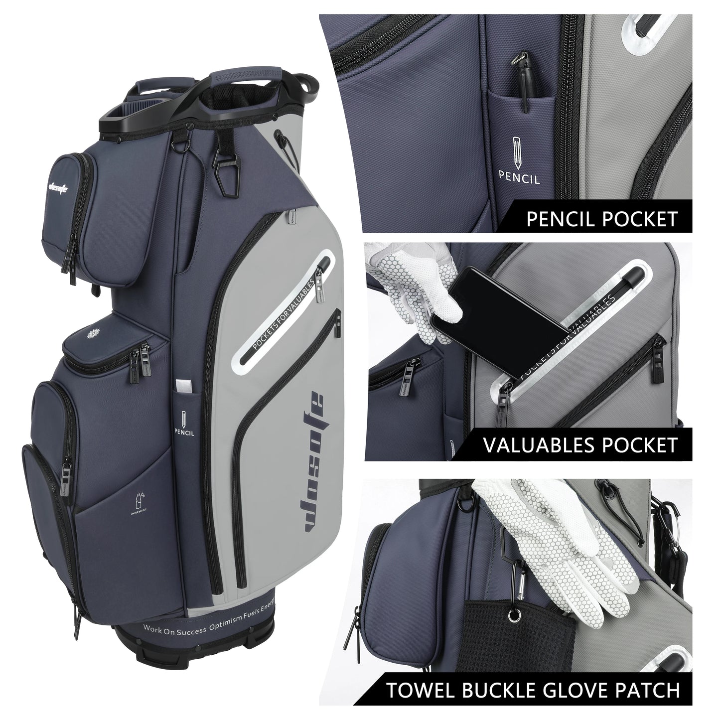 PU Leather Lightweight Men/Women Golf Bag, Multiple 10 Pockets, 14-Way Dividers,Cooler Pouch Golf Cart Bag