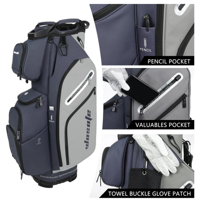PU Leather Lightweight Men/Women Golf Bag, Multiple 10 Pockets, 14-Way Dividers,Cooler Pouch Golf Cart Bag
