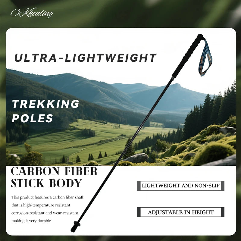Carbon City Walking Running Sticks, Lightweight T800 Carbon Fiber Collapsible Telescopic Pole