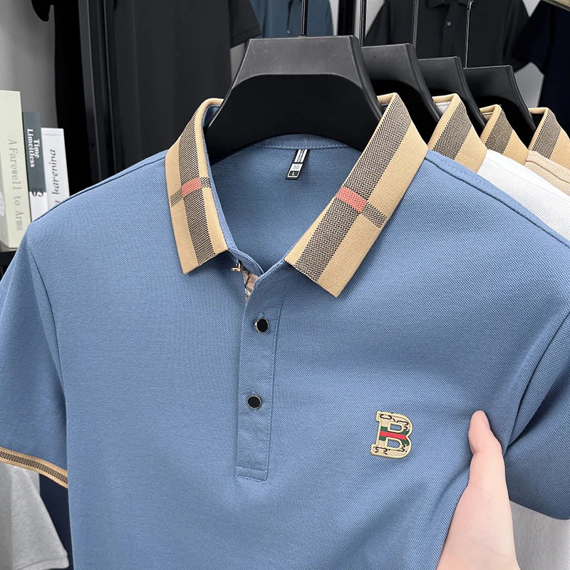 Summer men's golf fashion short sleeved polo shirt, breathable