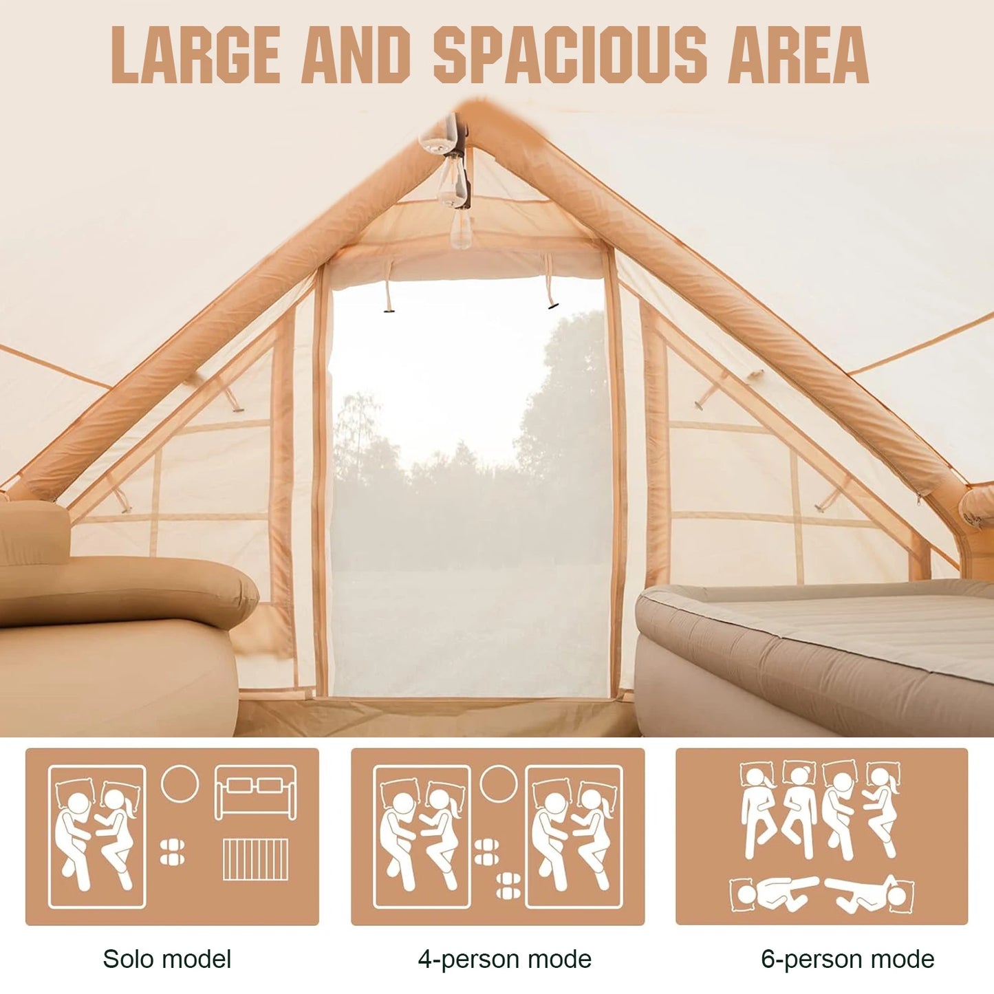4-6 Person House Instant Glamping Camping Tents, House Oxford Fabric Inflatable Camping Tent With Storage Bag