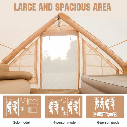 4-6 Person House Instant Glamping Camping Tents, House Oxford Fabric Inflatable Camping Tent With Storage Bag