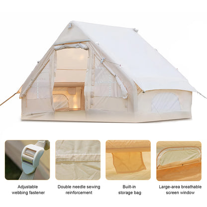 4-6 Person House Instant Glamping Camping Tents, House Oxford Fabric Inflatable Camping Tent With Storage Bag