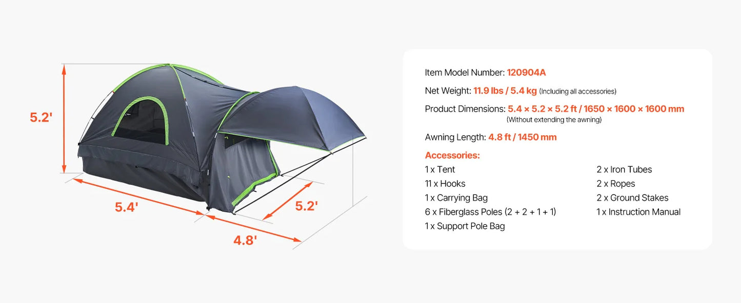 SucceBuy Pickup Truck Tent for Camping, Waterproof PU2000 2-3 Person Truck Bed Tent with Expandable Awning