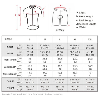 Men Breathable Quick Dry Comfortable Short Sleeve Jersey + Padded Cycle Shorts
