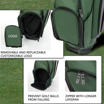 PU Leather Lightweight Men/Women Golf Bag, Multiple 10 Pockets, 14-Way Dividers,Cooler Pouch Golf Cart Bag