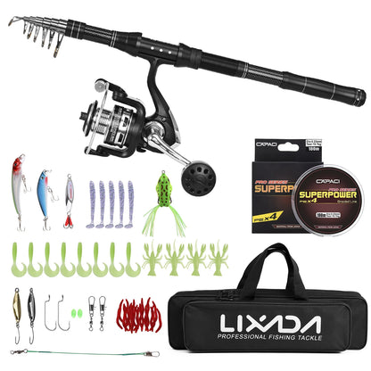 NEW Fishing Rod and Reel Combo, Portable, With Fishing Line Lures Carry Bag