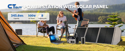 CTOLITY Camping Power Station 500W Portable Solar Generator 345Wh Lifepo4 Battery AC Output 100W 20.5V Flexible Solar Pane USB