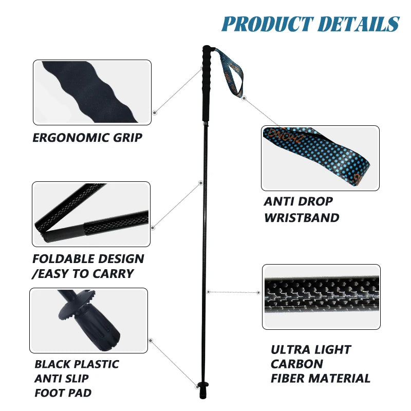 Carbon City Walking Running Sticks, Lightweight T800 Carbon Fiber Collapsible Telescopic Pole