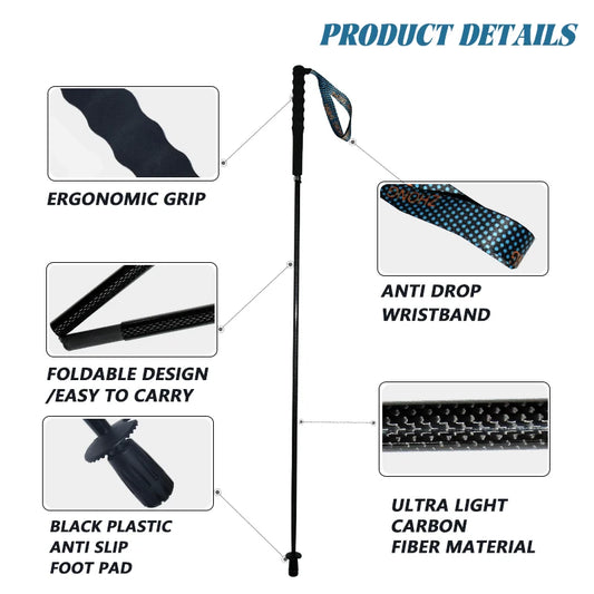 Carbon City Walking Running Sticks, Lightweight T800 Carbon Fiber Collapsible Telescopic Pole