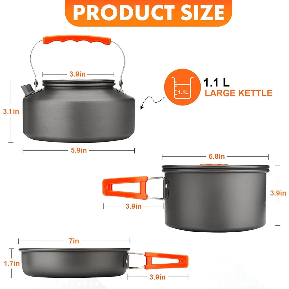 Portable Outdoor Camping Cookware Set, Lightweight Backpacking Pot and Pan Kit for Hiking