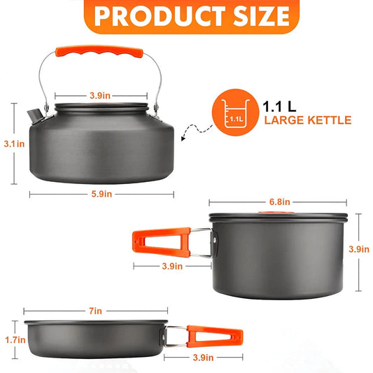 Portable Outdoor Camping Cookware Set, Lightweight Backpacking Pot and Pan Kit for Hiking