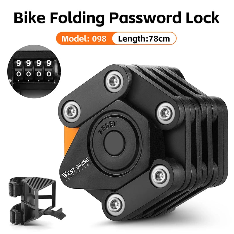 WEST BIKING Bicycle Folding Lock, 4 Code Digits Anti-theft Lock, Portable E-Bike Scooter Password, Foldable Lock